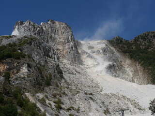 panorama on marble quarries on the mountains from Ponti di Vara stone bridge