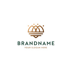 Crown Gold Geometric Three Mount Mountain with Calm Water Logo Design Vector
