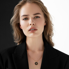 Natural look. Beauty model woman . Model test portrait with young beautiful fashion model posing on...
