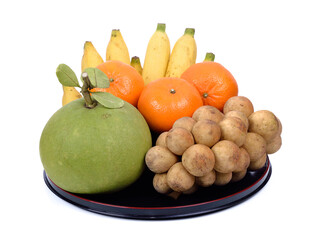 Fresh fruits isolated on a white . Set of different fresh fruits