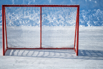 Ice hockey  net on an outdoor rink