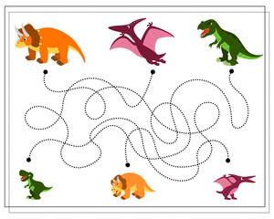 Children's logic game go through the maze. Where's whose baby, dinosaurs. Vector © Владимир Маевский