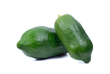 Green papaya on white background