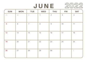 Simple Monthly Calendar June 2022