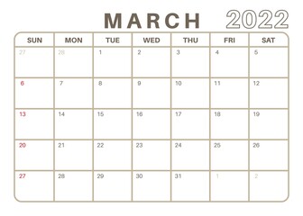 Simple Monthly Calendar March 2022