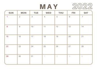 Simple Monthly Calendar May 2022