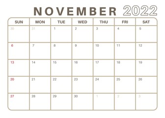 Simple Monthly Calendar November 2022