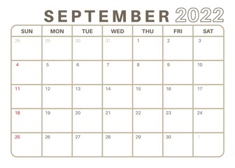Simple Monthly Calendar September 2022