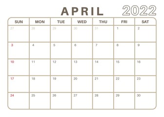 Simple Monthly Calendar April 2022