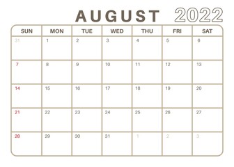 Simple Monthly Calendar August 2022