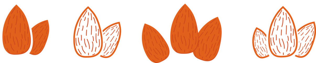 Almond icon set. Nut vector illustration isolated on white background