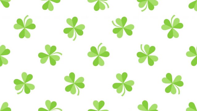 Motion green Saint Patrick shamrocks pattern, national Ireland holidays style background