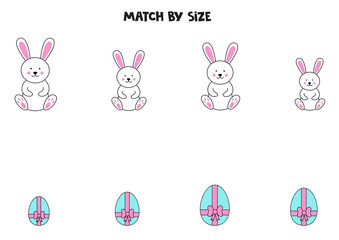 Matching game for preschool kids. Match Easter rabbits and eggs by size.
