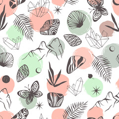 Seamless pattern with occult objects. Nature background.