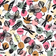 Vintage seamless pattern with butterflies. - 486436760