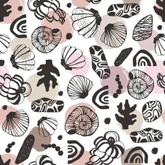 Seamless pattern with seashells. Vector background. - 486436766