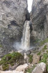 Sultan-su Waterfall, surrounded by the Caucasus Mountains near Elbrus, Jily-su, Russia