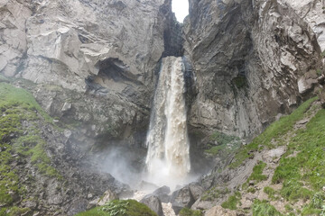 Sultan-su Waterfall, surrounded by the Caucasus Mountains near Elbrus, Jily-su, Russia