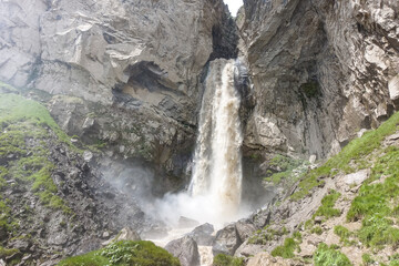 Sultan-su Waterfall, surrounded by the Caucasus Mountains near Elbrus, Jily-su, Russia