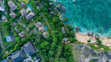 Aerial view of the beach and hotel resort