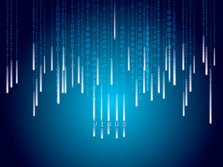 falling numbers matrix text virus blue background