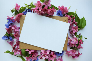 postcard layout. bouquet of spring lilac flowers and space for text 