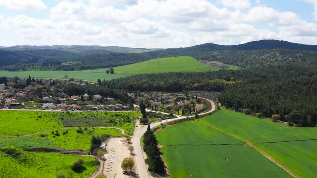 Green hills and valleys at Megido forest outside Tel Megiddo National park, Israel
