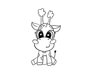 Fototapeta premium A cute giraffe is drawn with a black outline. Coloring book. Vector illustration
