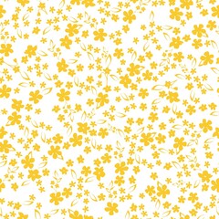 Seamless vintage pattern. Small yellow flowers and leaves. White background. vector texture. fashionable print for textiles, wallpaper and packaging.