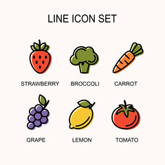 Set with 6 line icons. Food. Flat style. Vector illustration.