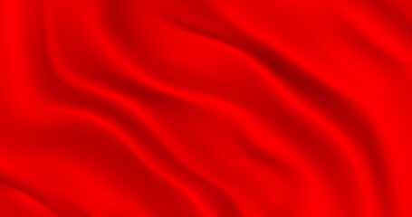 Luxurious red smooth fabric background with waves. Wavy folds of a noble textile background. Red matte fabric flutters in the wind. Decoration element for design