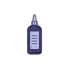 Ink paint in bottle icon. Tattoo dye in packaging with cap. Professional tattooists liquid in plastic pack. Hand-drawn vector illustration isolated on white background