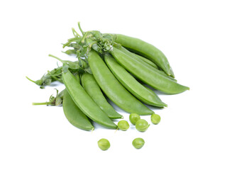 Fresh green peas isolated on white background