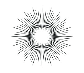 Sunburst icon. Vintage sun burst line. Explosion, firework, sparks, star light, rays sunset. Elements for logo, tag, emblem, banner. Vector illustration image. Isolated on white background.