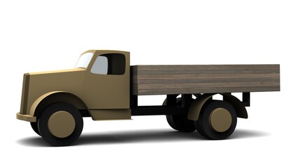 3d illustration. A simple model of an old military truck 