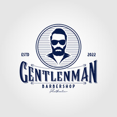 Vintage Barbershop logo template, retro style, with bearded man