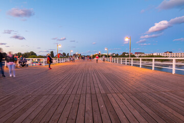 Molo pier on the Baltic Sea in Jastarnia at sunset, Poland.
