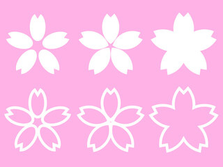 シンプルな桜のアイコン6セット：白