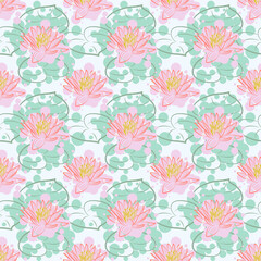 seamless vector pattern with lotus flowers