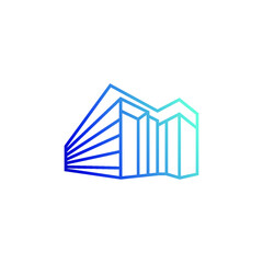 Blue Line Style Building Home House Storage Warehouse Architecture Logo Design Vector
