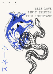 Modern abstract background or card template in modern and bright colors, in popular art style (Japanese text translation: snake)