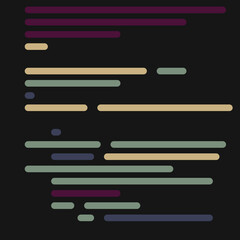 Code on screen vector illustration, flat cartoon coding lines simulation