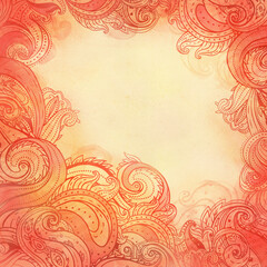 Paisley watercolor patterned frame, trendy modern wallpaper or textile background