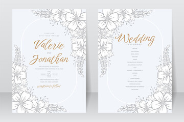 Wedding invitation template with floral outline decoration