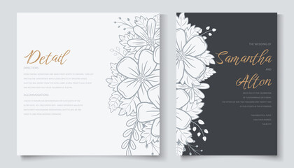 Fototapeta na wymiar Wedding invitation template with floral outline decoration