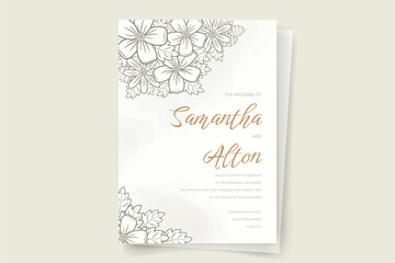 Wedding invitation template with floral outline decoration