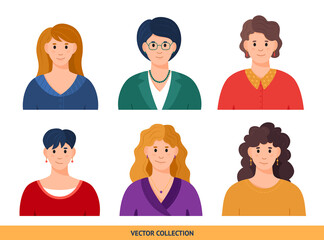 Portraits of various woman, different woman - vector set. Vector illustration in flat style, profile picture, avatar