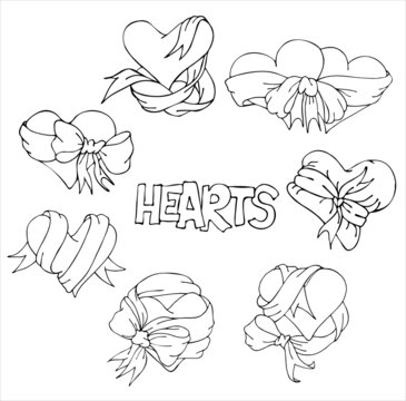 Set of hearts. Doodles. Vector