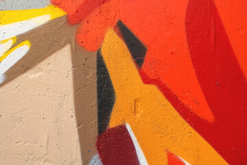 Closeup of colorful beige, orange and red urban wall texture. Modern pattern for wallpaper design. Creative modern urban city background for advertising mockups. Minimal geometric style, solid colors