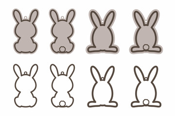 Adorable Easter bunny basket name tags. Laser wood cutting template. Layered paper decoration. Print, cut out, glue. Egg hunt for children template layout. Vector stock illustration.